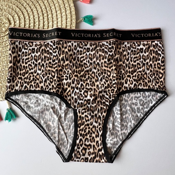 Victoria's Secret Logo Cotton Modern Brief Panty Natural Cheetah M NEW - Picture 1 of 6